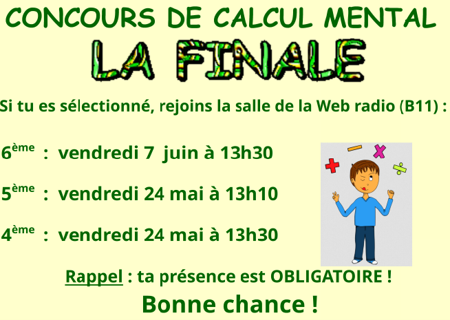 Concours de calcul mental du collège.